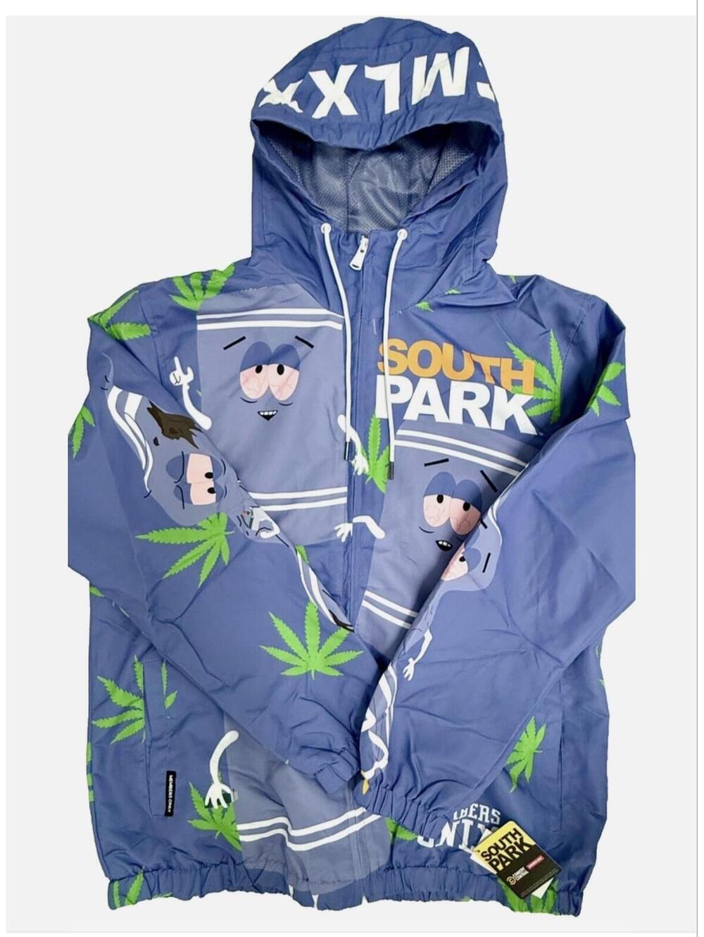 Members Only SOUTH PARK Towelie Weed Hooded Windbreaker Jacket Sz L Mens NWT Zip